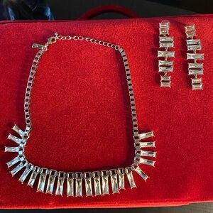 Rectangular Crystal Necklace.Drop earrings